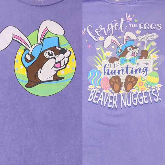 BUC-EE'S Tops - Buc-ee's Easter Beaver Nuggets Purple Tshirt XL.